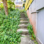 建物裏側へとつながる階段